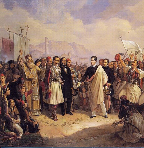 Η υποδοχή του Λόρδου Βύρωνα στο Μεσολόγγι, έργο Θεοδώρου Βρυζάκη